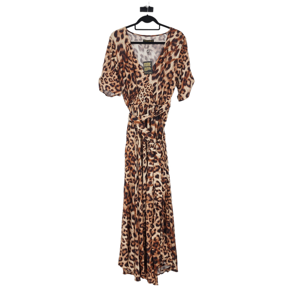 Erika Pena Farrah Sahara Animal Print Wrap Tie Waist Maxi Dress Size S/M